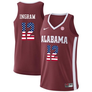 Mens Dazon Ingram Crimson University of Alabama #12 USA Flag Fashion Official Jerseys