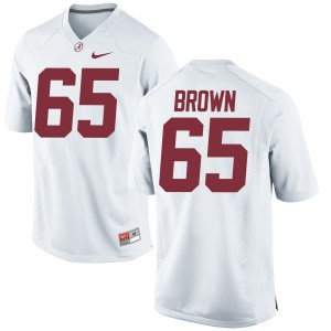 Mens Deonte Brown White Alabama Crimson Tide #65 Game Embroidery Jerseys