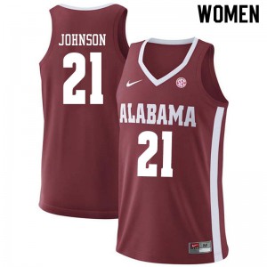 Womens Britton Johnson Crimson University of Alabama #21 Embroidery Jersey