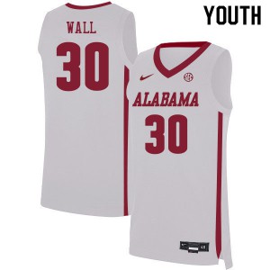 Youth Kendall Wall White University of Alabama #30 Basketball Jersey